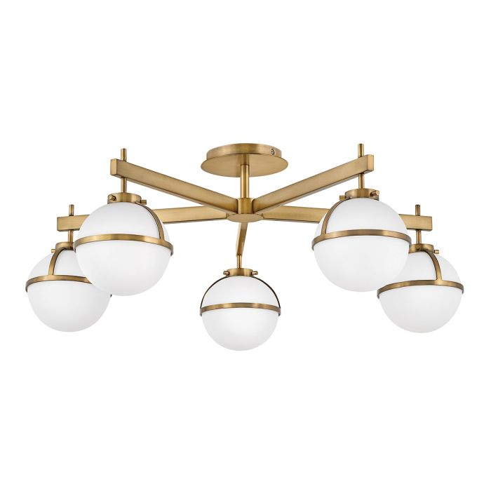 Hollis Ø80 Latón antiguo/blanco lámpara de baño De Elstead Lighting - Hollis es una l&aacute;mpara de techo decorativa para ba&ntilde;o con un distintivo encanto vintage, inspirada en mediados del siglo XX.