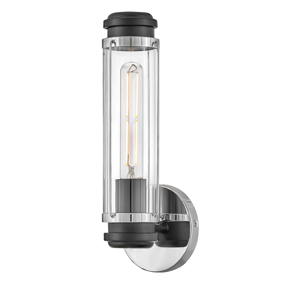 Masthead 35cm Cromo lámpara de baño De Elstead Lighting - El cilindro de vidrio transparente encierra la fuente de luz y crea una distribución de luz uniforme y agradable.