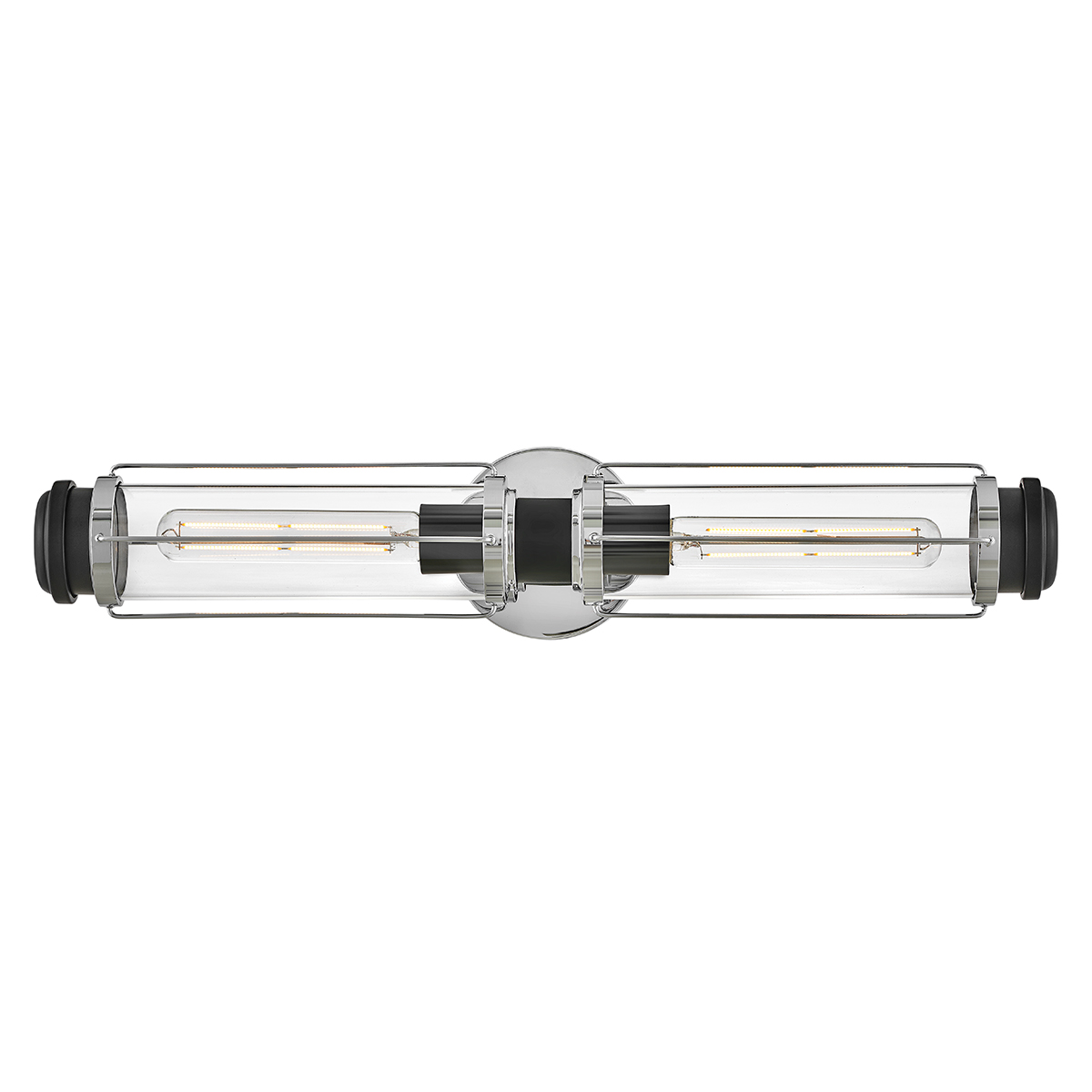 Masthead 60cm Cromo lámpara de baño De Elstead Lighting - Está equipado con dos cilindros de vidrio transparente que rodean las fuentes de luz y garantizan una distribución uniforme y agradable de la luz.