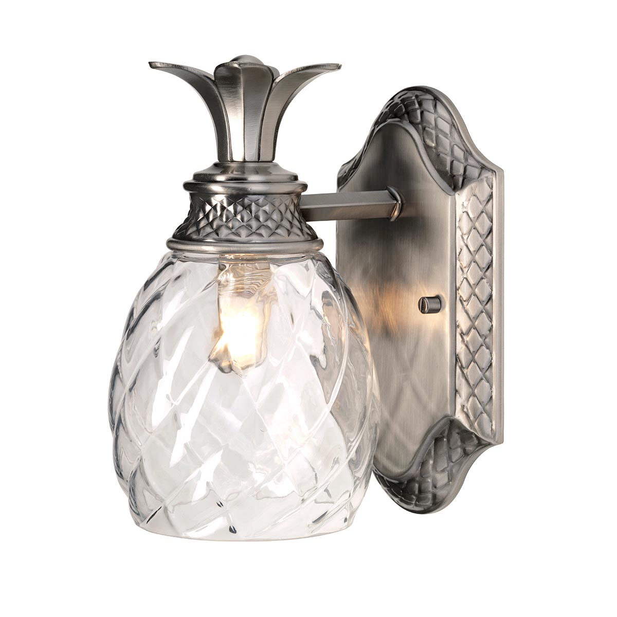 Plantation Ø12 Níquel antiguo pulido lámpara de baño De Elstead Lighting - La lámpara de pared Plantation en níquel antiguo pulido irradia elegancia con su exclusiva pantalla de cristal óptico en forma de piña.