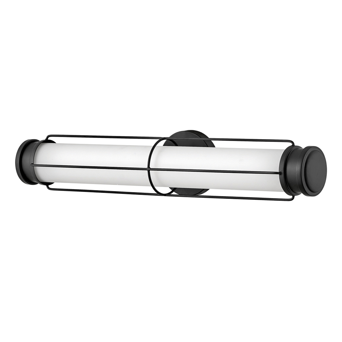 Saylor 60cm Negro lámpara de baño De Elstead Lighting - Fabricada en metal con acabado negro mate, cuenta con una pantalla alargada de cristal opalino que crea una luz uniforme y sutil.
