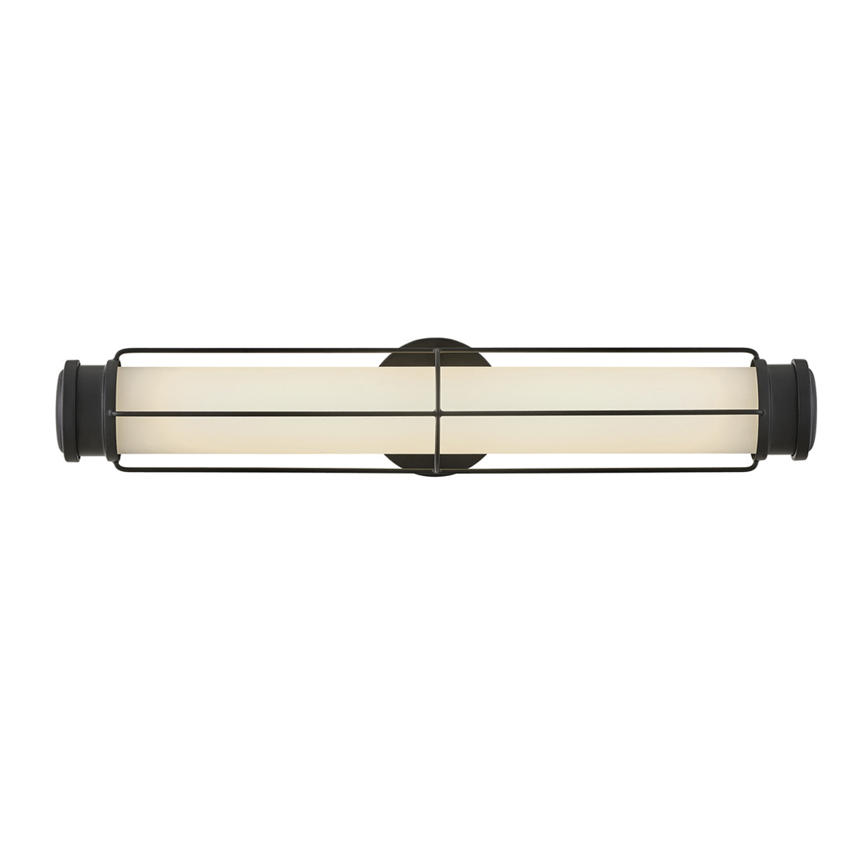 Saylor 60cm Negro lámpara de baño De Elstead Lighting - Fabricada en metal con acabado negro mate, cuenta con una pantalla alargada de cristal opalino que crea una luz uniforme y sutil.