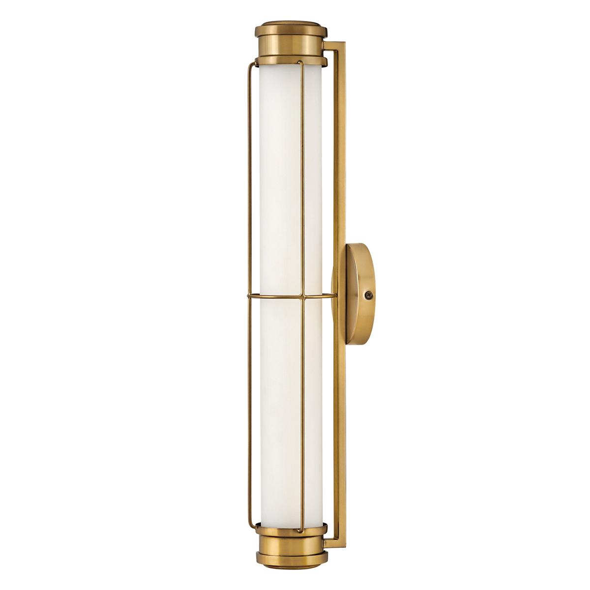 Saylor 60cm Latón lámpara de baño De Elstead Lighting - Fabricada en metal con un c&aacute;lido acabado en lat&oacute;n, cuenta con una pantalla alargada de cristal opalino que crea una luz uniforme y suave.