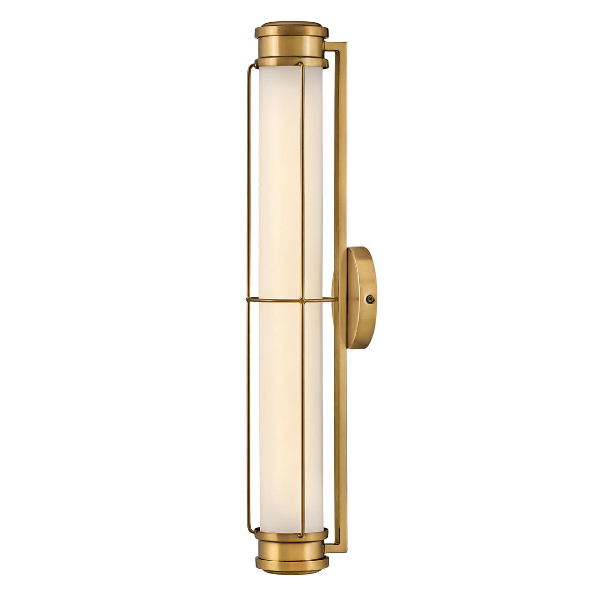 Saylor 60cm Latón lámpara de baño De Elstead Lighting - Fabricada en metal con un c&aacute;lido acabado en lat&oacute;n, cuenta con una pantalla alargada de cristal opalino que crea una luz uniforme y suave.