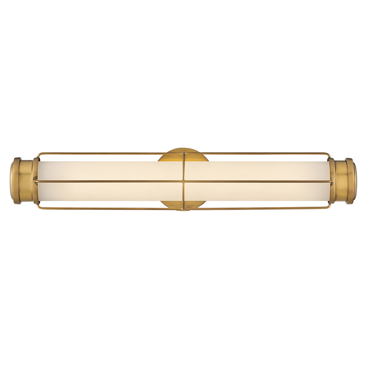 Saylor 60cm Latón lámpara de baño De Elstead Lighting - Fabricada en metal con un c&aacute;lido acabado en lat&oacute;n, cuenta con una pantalla alargada de cristal opalino que crea una luz uniforme y suave.