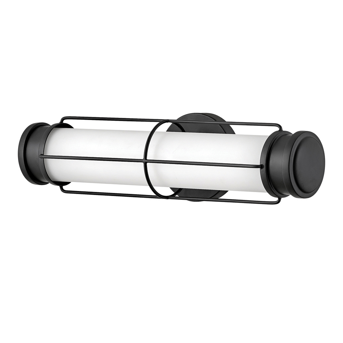 Saylor 43cm Negro lámpara de baño De Elstead Lighting - Fabricada en metal con acabado negro mate, cuenta con una pantalla alargada de cristal opalino que crea una luz uniforme y suave.