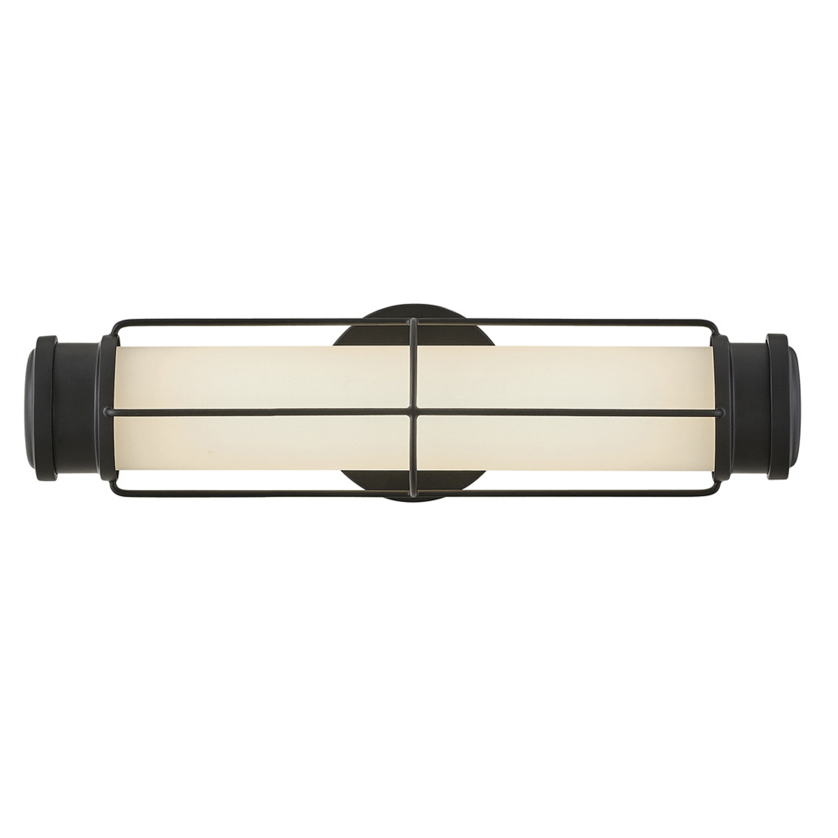 Saylor 43cm Negro lámpara de baño De Elstead Lighting - Fabricada en metal con acabado negro mate, cuenta con una pantalla alargada de cristal opalino que crea una luz uniforme y suave.