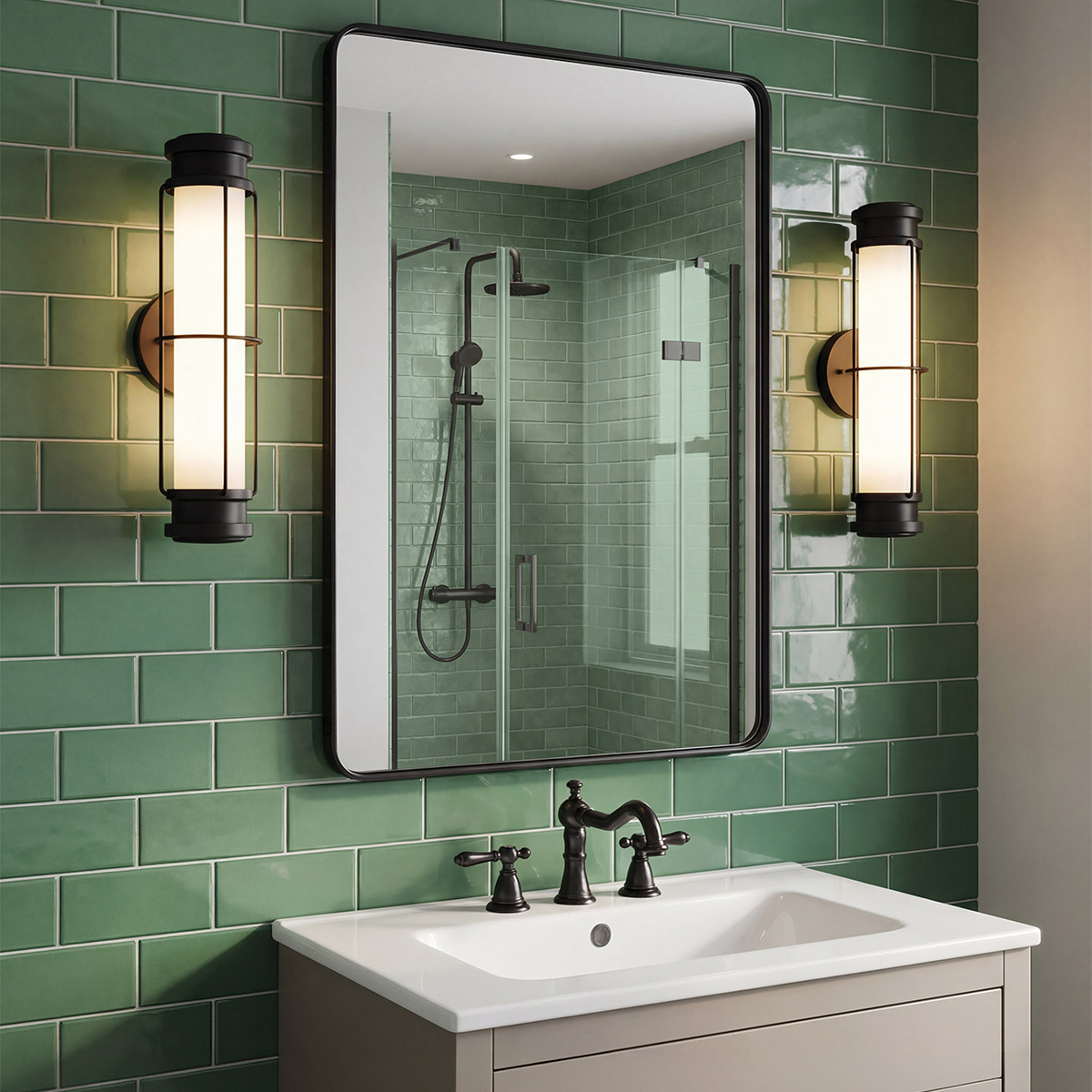 Saylor 43cm Negro lámpara de baño De Elstead Lighting - Fabricada en metal con acabado negro mate, cuenta con una pantalla alargada de cristal opalino que crea una luz uniforme y suave.