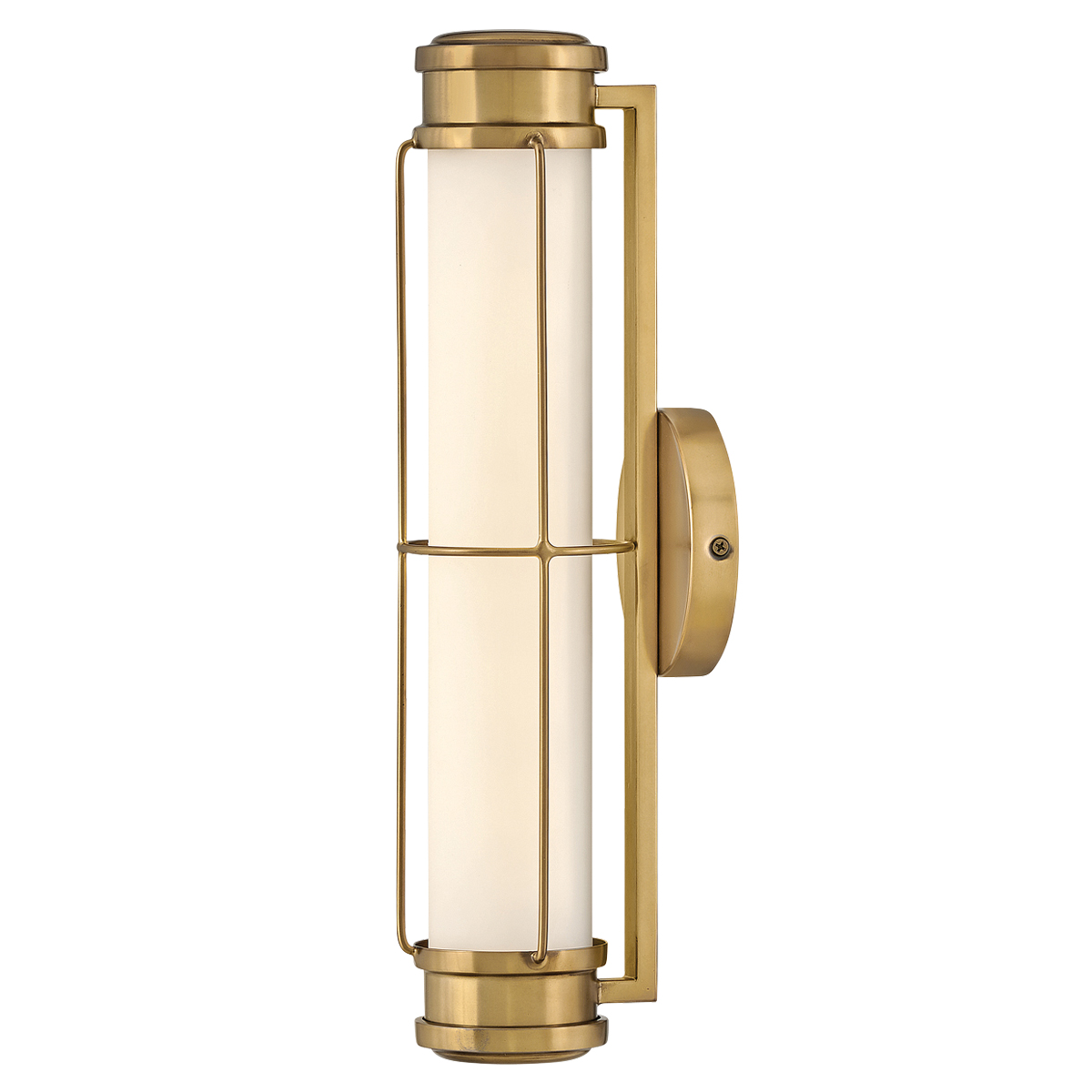 Saylor 43cm Latón lámpara de baño De Elstead Lighting - Fabricada en metal con un c&aacute;lido acabado en lat&oacute;n, cuenta con una pantalla alargada de cristal opalino que crea una luz uniforme y suave.