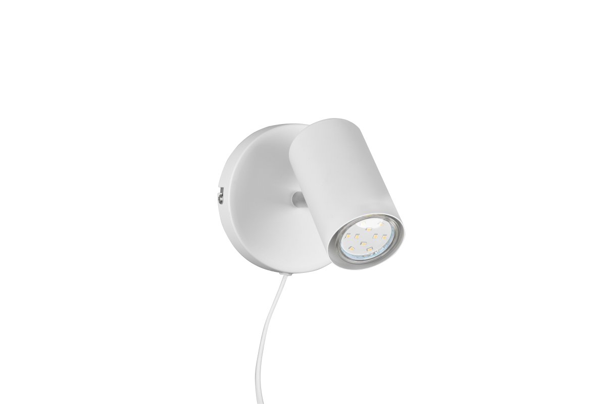 Marlina Blanco lámpara de lectura De Trio Lighting - El foco giratorio se puede orientar según sea necesario y la placa de pared mide 12 x 12 cm.