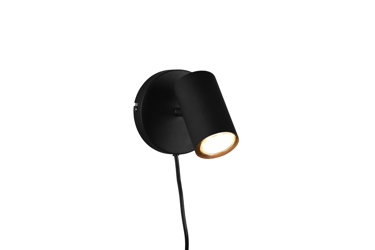 Marlina Negro lámpara de lectura De Trio Lighting - El foco giratorio se puede orientar según sea necesario y la placa de pared mide 12 x 12 cm.