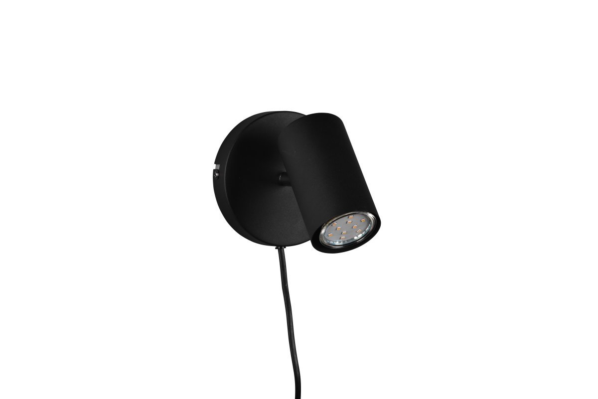 Marlina Negro lámpara de lectura De Trio Lighting - El foco giratorio se puede orientar según sea necesario y la placa de pared mide 12 x 12 cm.