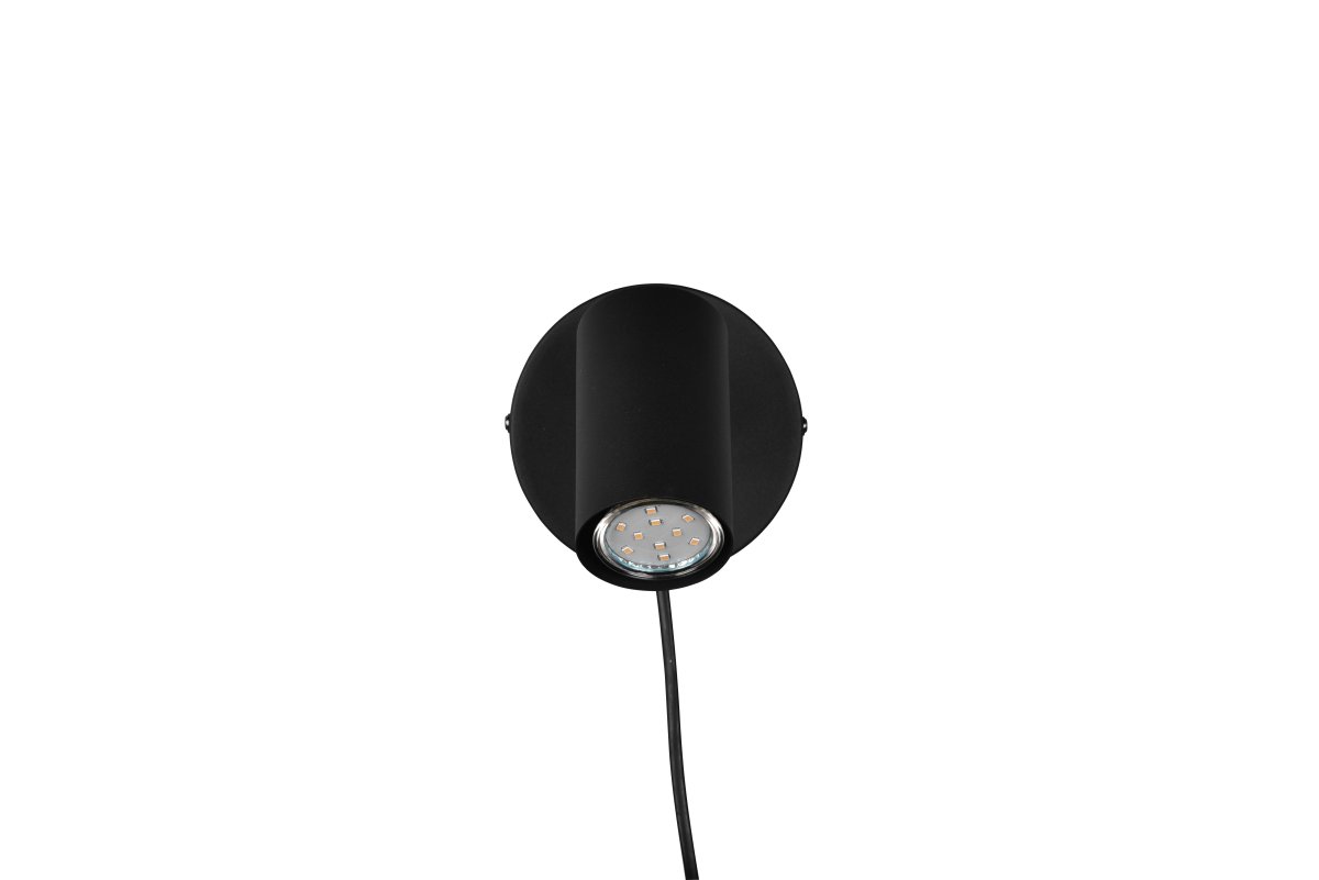 Marlina Negro lámpara de lectura De Trio Lighting - El foco giratorio se puede orientar según sea necesario y la placa de pared mide 12 x 12 cm.