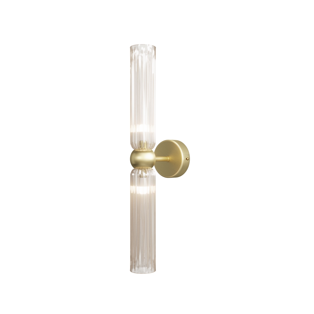 Antic 44cm brandy lámpara de pared De Maytoni - Sus pantallas dobles de cristal color co&ntilde;ac se combinan con un elegante marco con efecto dorado, creando un equilibrio armonioso entre dise&ntilde;o moderno y encanto cl&aacute;sico.