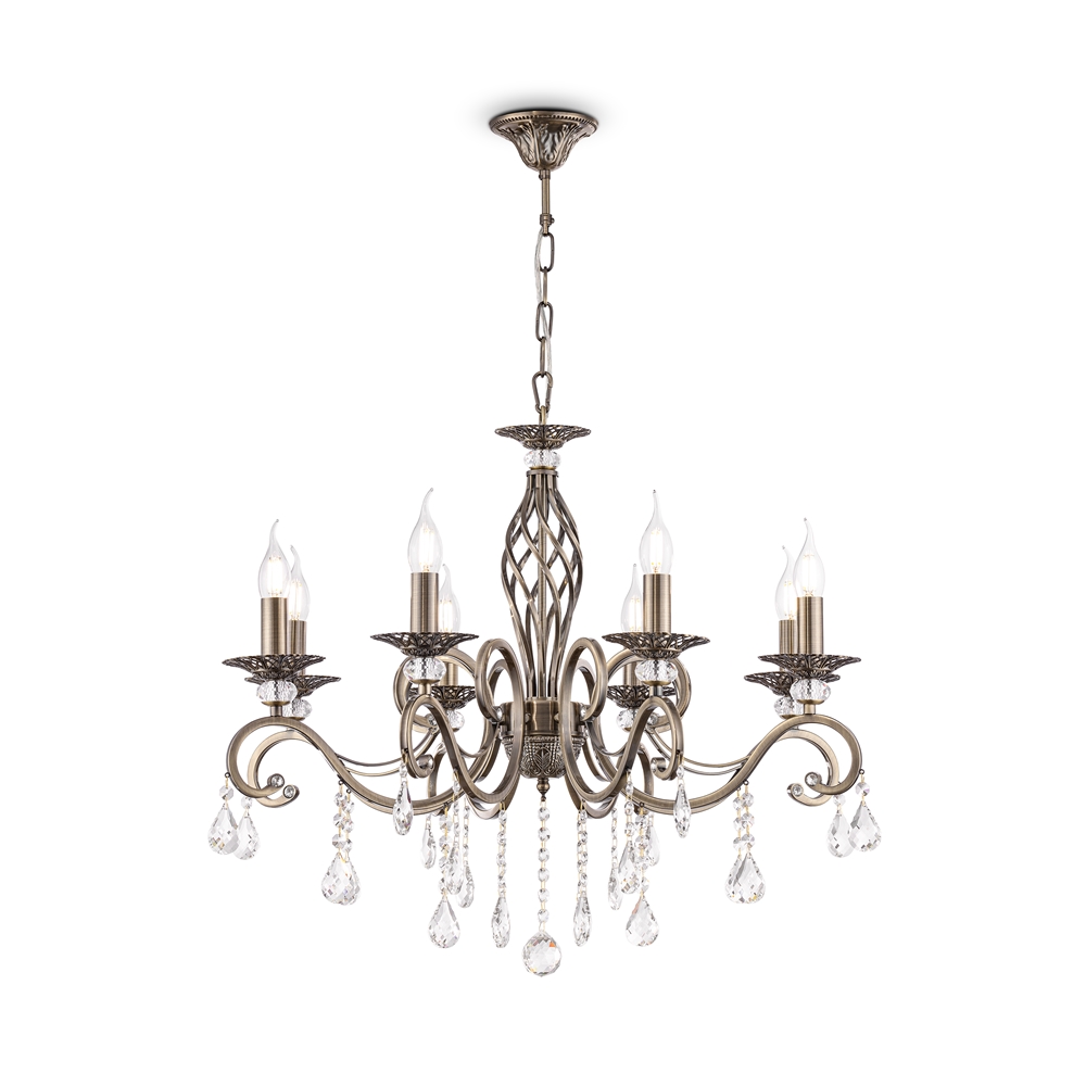Grace Ø72 Bronce Lámpas de techo De Maytoni - Grace es una elegante l&aacute;mpara de ara&ntilde;a de metal con un elegante acabado en bronce y prismas decorativos que reflejan maravillosamente la luz.