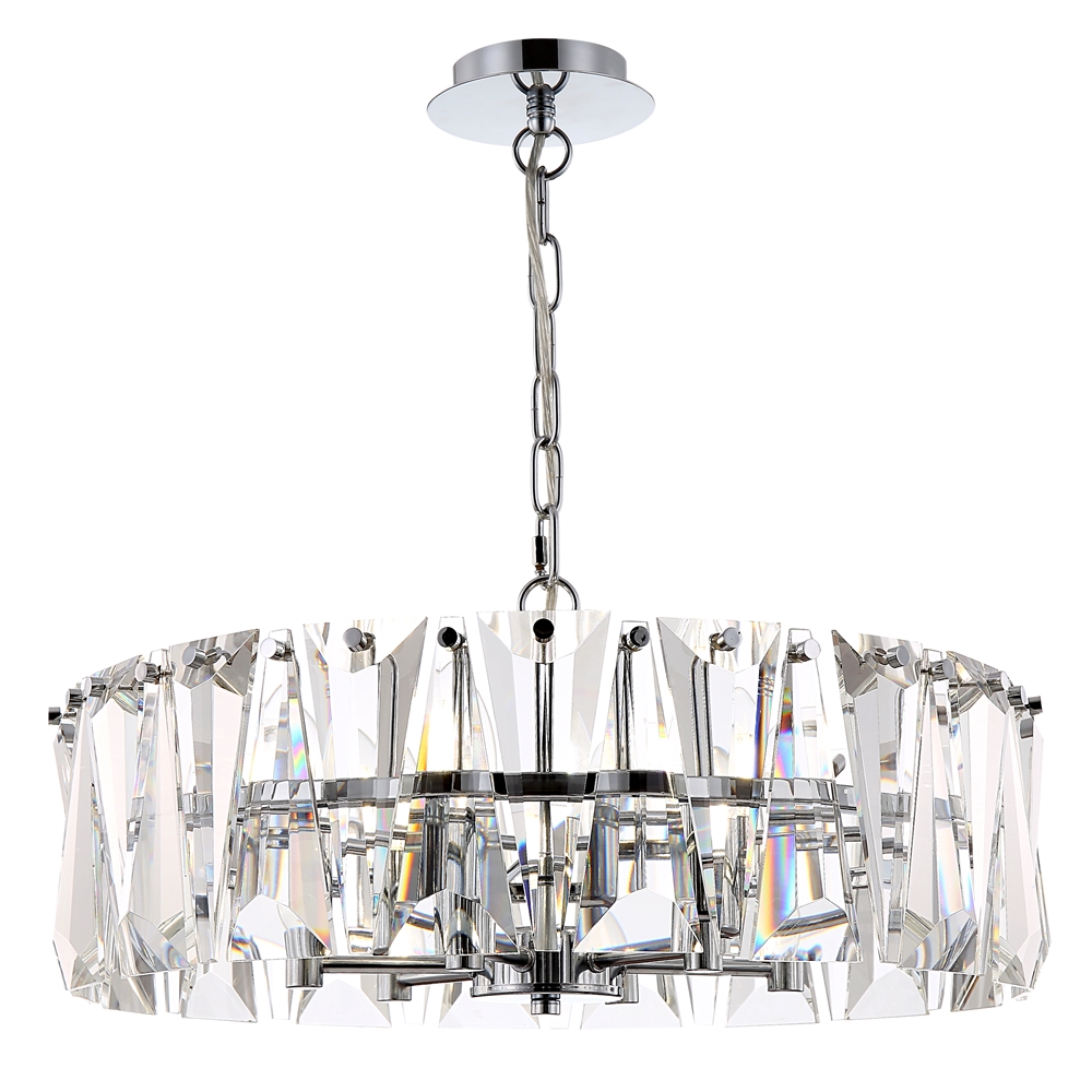 Puntes Ø52 Cromo cristal De Maytoni - Puntes es una elegante l&aacute;mpara de techo realizada en metal cromado con prismas brillantes que rodean las fuentes de luz y crean un m&aacute;gico juego de luz cuando se enciende la l&aacute;mpara.