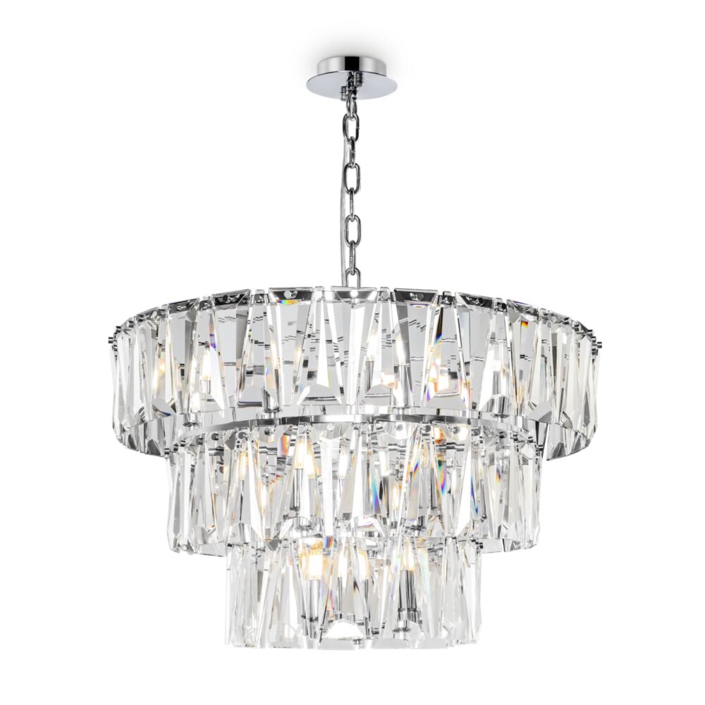 Puntes Ø77 Cromo cristal De Maytoni - Puntes es una elegante l&aacute;mpara de techo realizada en metal cromado con prismas brillantes que rodean las fuentes de luz y crean un m&aacute;gico juego de luz cuando se enciende la l&aacute;mpara.