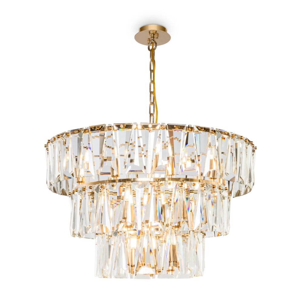 Puntes Ø77 Oro cristal De Maytoni - Puntes es una elegante l&aacute;mpara de techo realizada en metal de color dorado con prismas brillantes que rodean las fuentes de luz y crean un m&aacute;gico juego de luz cuando se enciende la l&aacute;mpara.
