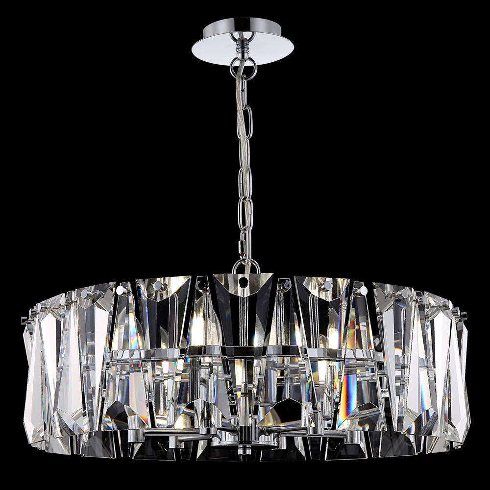 Puntes Ø52 Cromo cristal De Maytoni - Puntes es una elegante l&aacute;mpara de techo realizada en metal cromado con prismas brillantes que rodean las fuentes de luz y crean un m&aacute;gico juego de luz cuando se enciende la l&aacute;mpara.