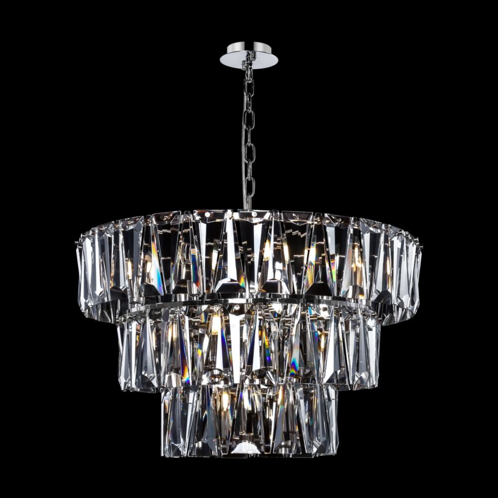 Puntes Ø77 Cromo cristal De Maytoni - Puntes es una elegante l&aacute;mpara de techo realizada en metal cromado con prismas brillantes que rodean las fuentes de luz y crean un m&aacute;gico juego de luz cuando se enciende la l&aacute;mpara.