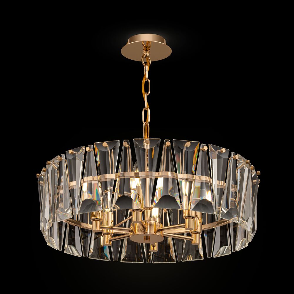Puntes Ø52 Oro cristal De Maytoni - Puntes es una elegante l&aacute;mpara de techo realizada en metal de color dorado con prismas brillantes que rodean las fuentes de luz y crean un m&aacute;gico juego de luz cuando se enciende la l&aacute;mpara.