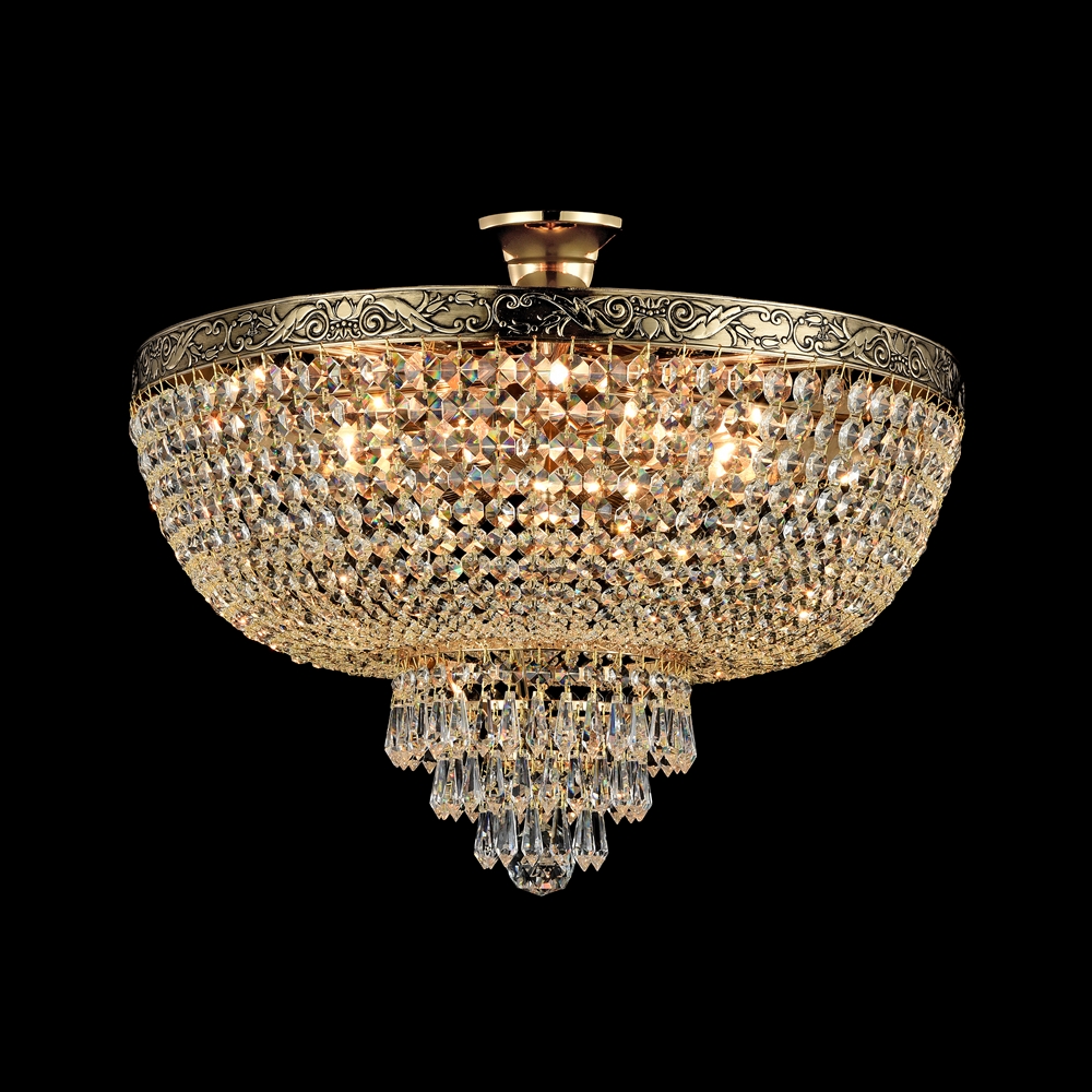 Palace Ø50 Oro antiguo cristal De Maytoni - Palace es una elegante l&aacute;mpara de techo de cristal realizada en metal con un noble acabado en oro antiguo.