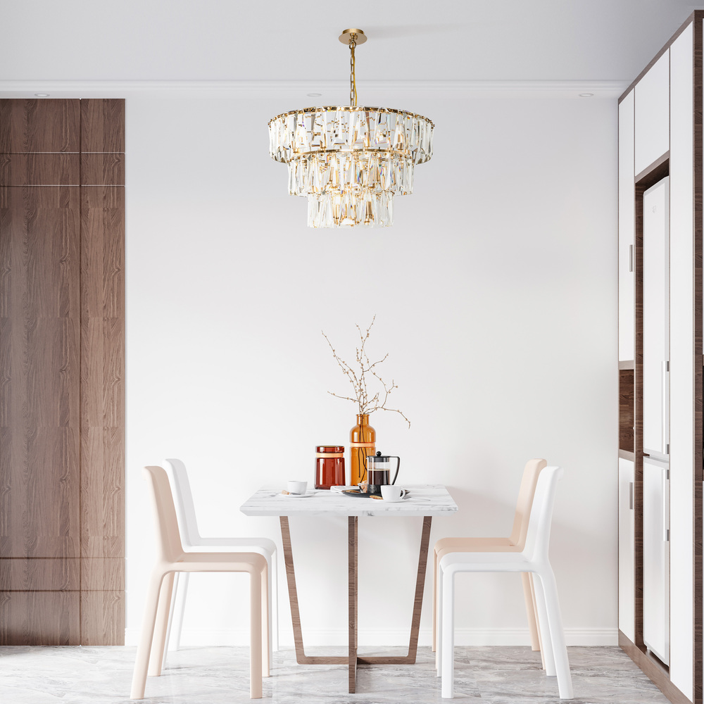 Puntes Ø77 Oro cristal De Maytoni - Puntes es una elegante l&aacute;mpara de techo realizada en metal de color dorado con prismas brillantes que rodean las fuentes de luz y crean un m&aacute;gico juego de luz cuando se enciende la l&aacute;mpara.