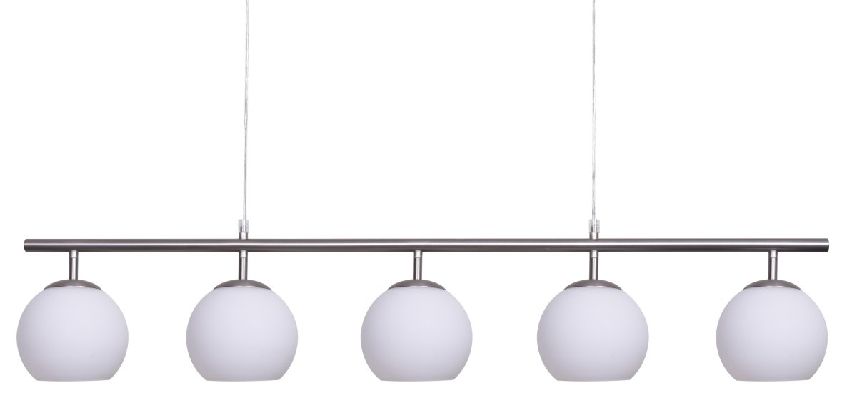 Globi 5 120cm Níquel/blanco Lámpas de techo De Nordic Lighting - Ideal sobre la mesa del comedor, en la cocina o en el sal&oacute;n, dondequiera que desee crear un ambiente acogedor, la Globi 5 se convierte en un punto focal decorativo y se integra armoniosamente tanto en espacios modernos como cl&aacute;sicos.