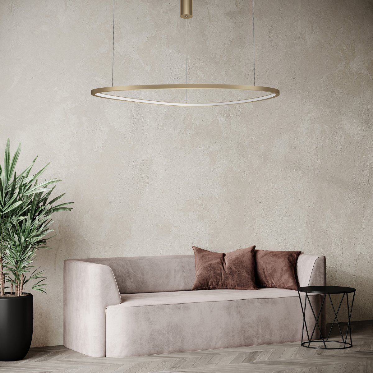 Glint Ø80 Latón Lámpas de techo De Maytoni - El elegante y redondo marco de latón cuelga elegantemente de alambres delgados y da la impresión de flotar, creando una sensación de ligereza y amplitud en su hogar.