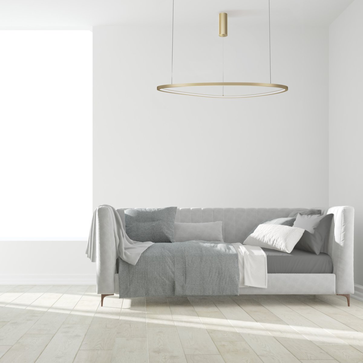 Glint Ø80 Latón Lámpas de techo De Maytoni - El elegante y redondo marco de latón cuelga elegantemente de alambres delgados y da la impresión de flotar, creando una sensación de ligereza y amplitud en su hogar.