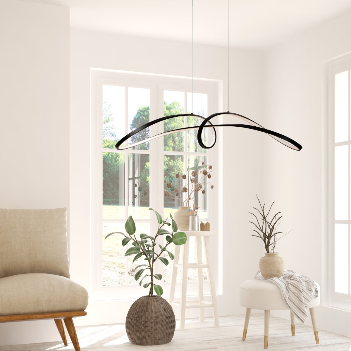Curve 92cm Negro Lámpas de techo De Maytoni - La forma flotante y el perfil delgado de la lámpara la convierten en la elección perfecta para la cocina, el comedor o la sala de estar, donde se valora la funcionalidad y el estilo.