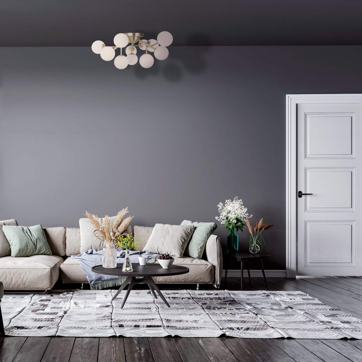 Dallas Ø60 Oro plafón De Maytoni - La sofisticada estructura de metal, combinada con los globos de vidrio opalino blanco, la convierte en un verdadero punto de atracci&oacute;n, ideal para espacios amplios como salas de estar o comedores.