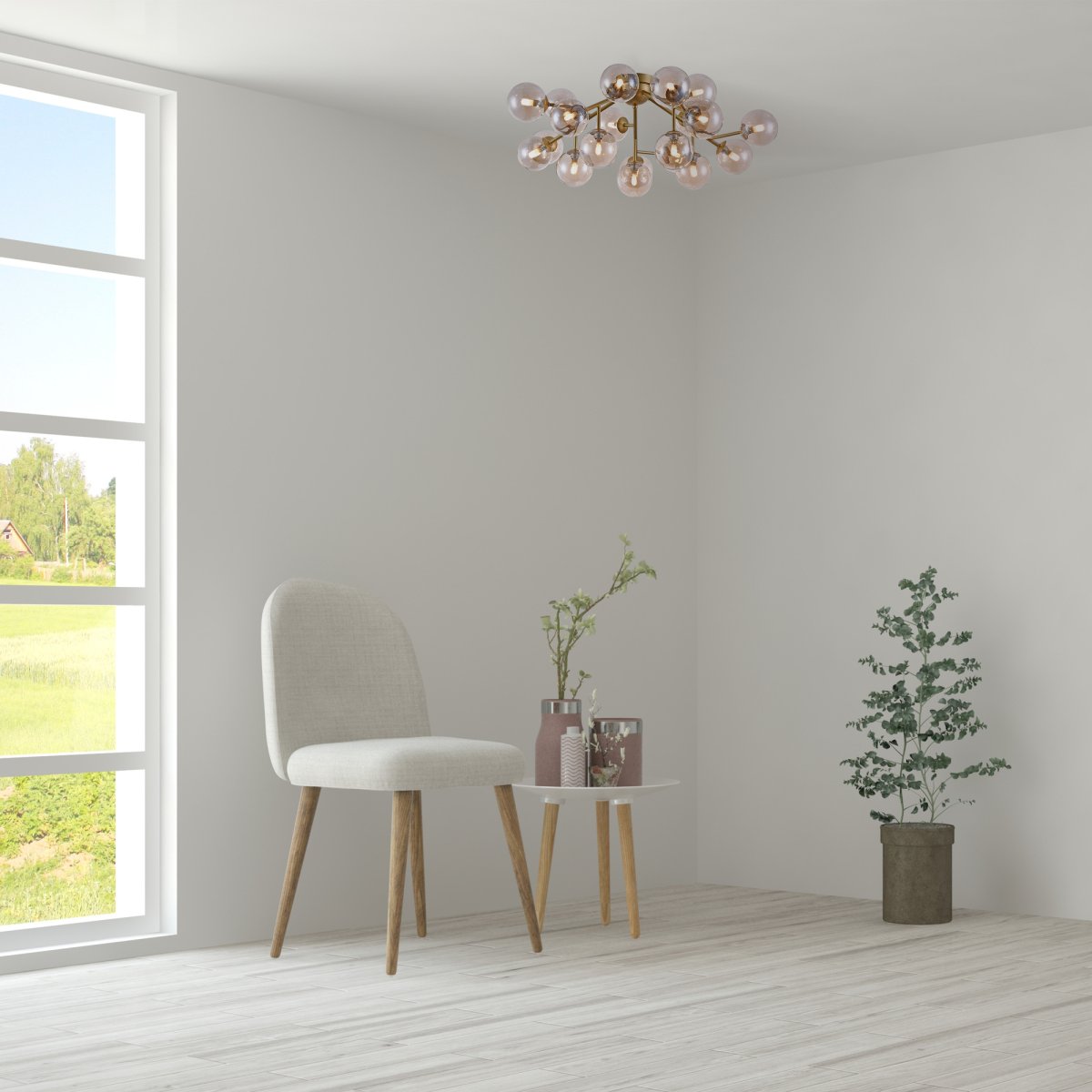 Dallas 20 Oro plafón De Maytoni - Su diseño único, con cúpulas redondas de vidrio en diferentes direcciones, crea un juego de luz dramático y elegante que llena la habitación de calidez y carácter.