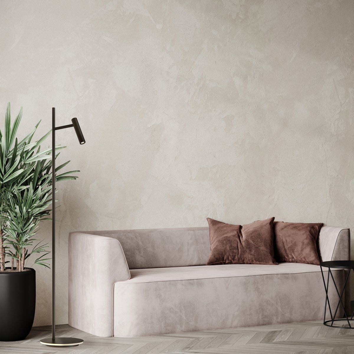 Estudo Negro lámpara de pie De Maytoni - La forma minimalista y la base elegante con borde de luz integrado hacen de Estudo un complemento versátil y elegante para el hogar y la oficina.