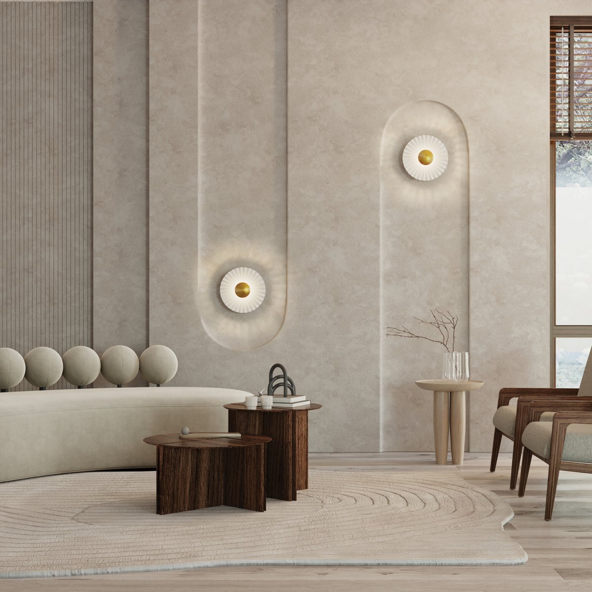 Fiore Ø30 Latón lámpara de pared De Maytoni - La pantalla blanca difunde una luz suave y agradable y el detalle dorado en el centro transmite una sensaci&oacute;n de lujo y elegancia.