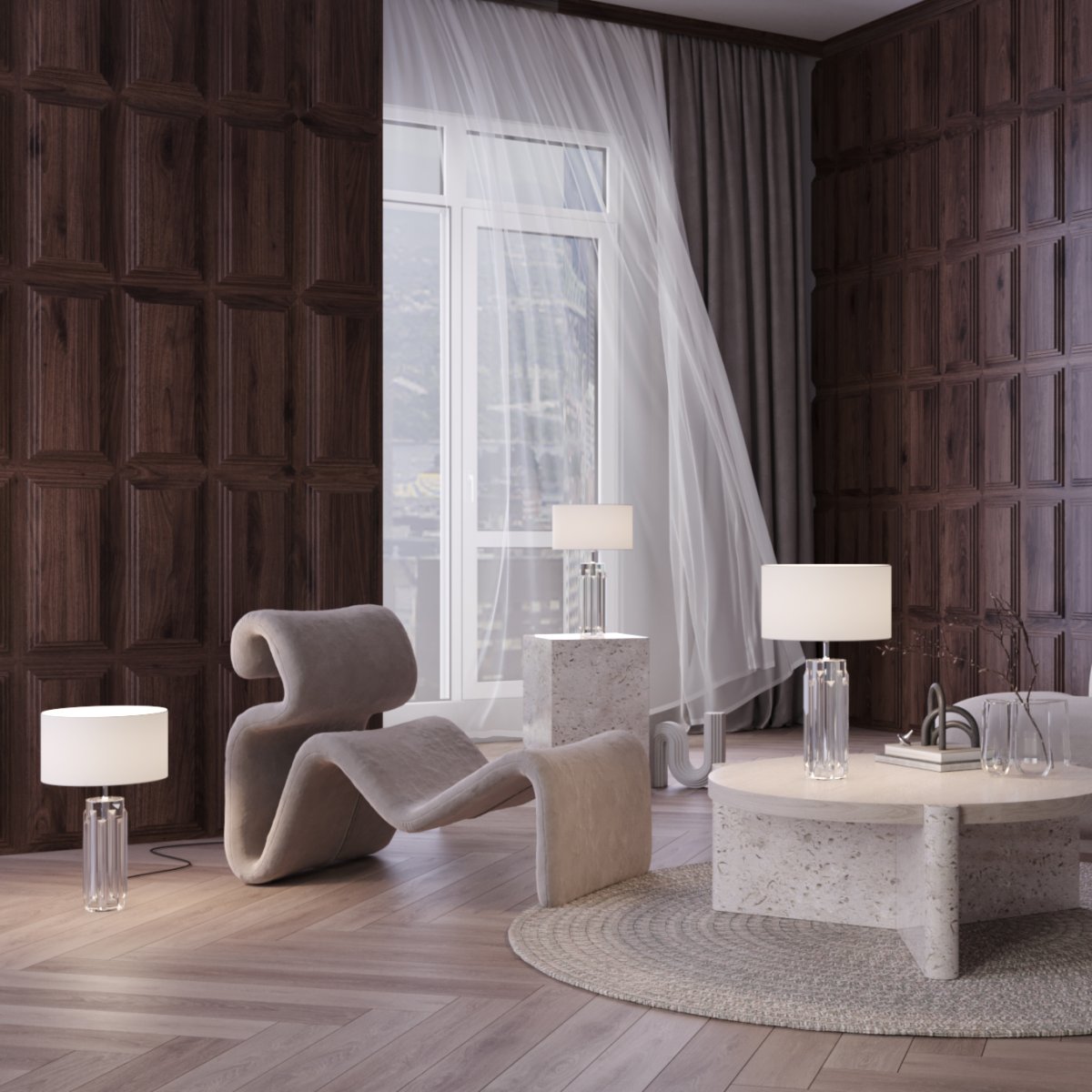 Muse 52cm Cromo lámpara de mesa De Maytoni - La lámpara de mesa Muse tiene un diseño elegante con una base de cristal fundido moldeado, lo que la convierte en una verdadera obra de arte.