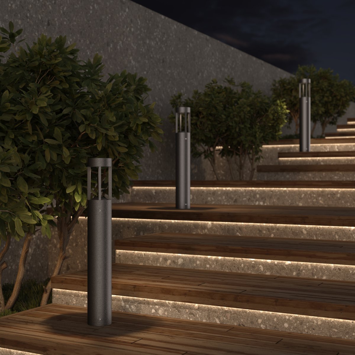 Vint 60cm Grafito balizas De Maytoni - Con su alto grado de protección IP65, la lámpara ofrece una excelente protección contra el polvo y la humedad, lo que la convierte en una solución confiable para uso en exteriores durante todo el año.