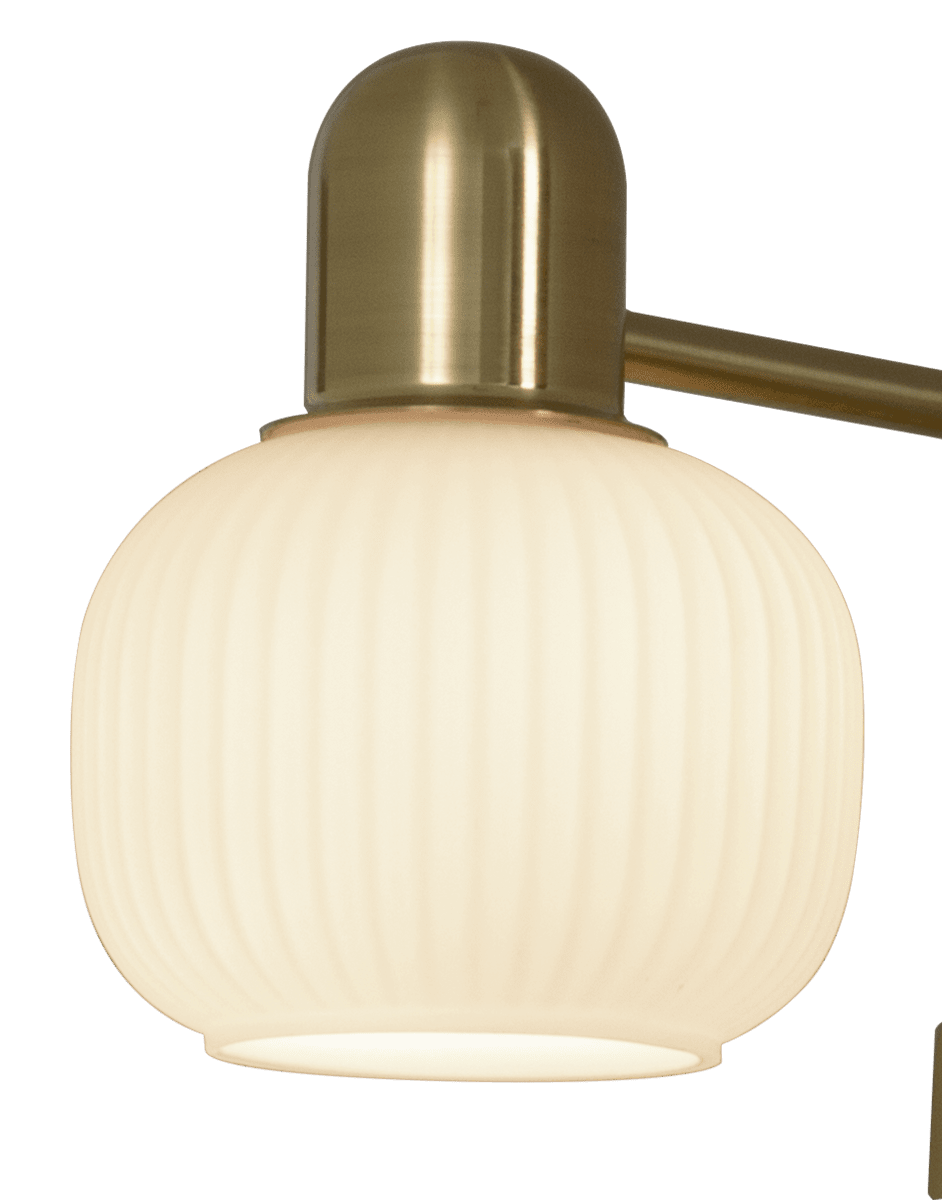 Messina 33cm Latón mate lámpara de baño De Aneta Lighting - Iluminación de mueble Messina realizada en latón mate con 2 pantallas de cristal acanalado de color blanco opal.