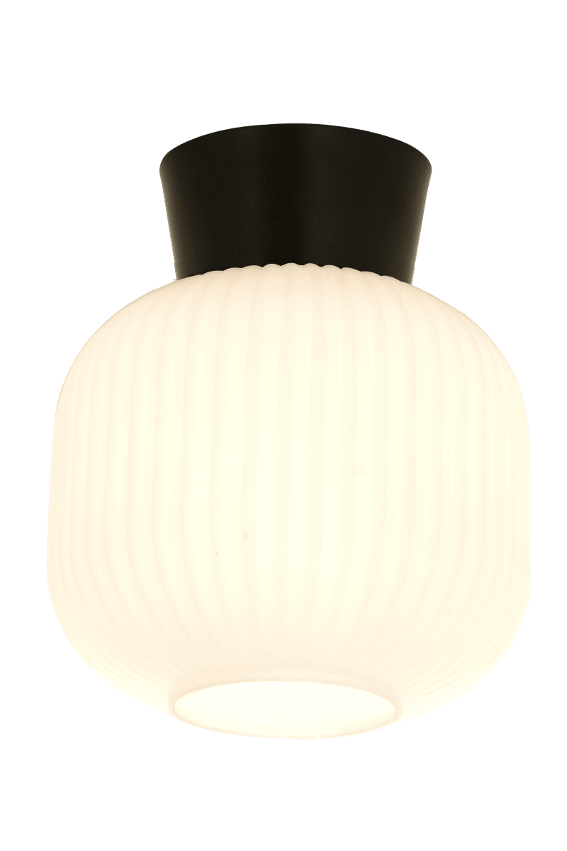 Vanja Ø20 En blanco y negro plafón De Aneta Lighting - Vanja es una lámpara de techo elegante y sencilla, fabricada en metal negro con cristal blanco acanalado decorativo, que emite una luz uniforme y agradable.