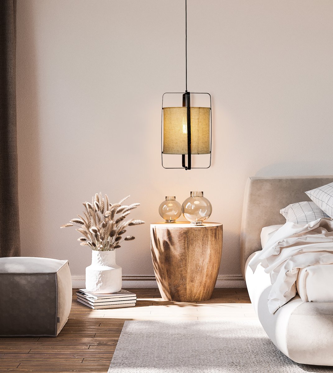 Ronda Ø30 Naturaleza Lámpas de techo De Aneta Lighting - Ronda es una moderna l&aacute;mpara de techo con estructura de metal y tejido efecto lino que crea un ambiente c&aacute;lido y acogedor.