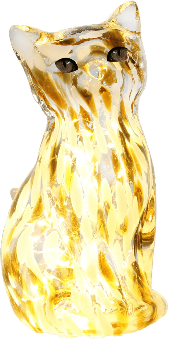 Katt 22cm Marrón/blanco lámpara de mesa De Pixie Design - Esta l&aacute;mpara de mesa decorativa de cristal con forma de elegante gato cautiva con su superficie marmolada en tonos marrones y blancos, lo que le otorga a cada pieza un car&aacute;cter &uacute;nico.