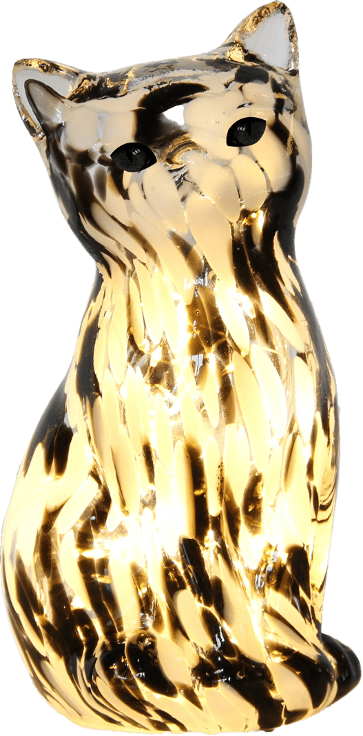 Katt 22cm En blanco y negro lámpara de mesa De Pixie Design - Esta l&aacute;mpara de mesa decorativa de cristal con forma de elegante gato cautiva con su superficie jaspeada en blanco y negro, lo que le otorga a cada pieza un car&aacute;cter &uacute;nico.