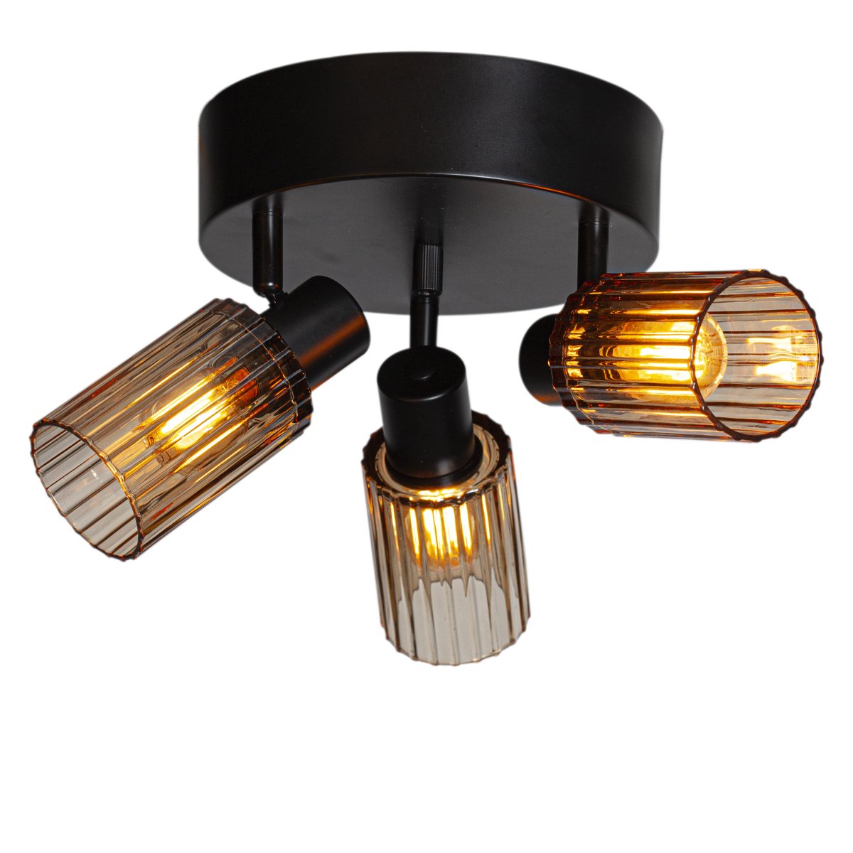 Kiera 3 Negro/ámbar foco de techo De Cottex - La combinaci&oacute;n de metal negro y cristal &aacute;mbar le da a Kiera un aspecto c&aacute;lido y elegante que se integra armoniosamente en diversos espacios.