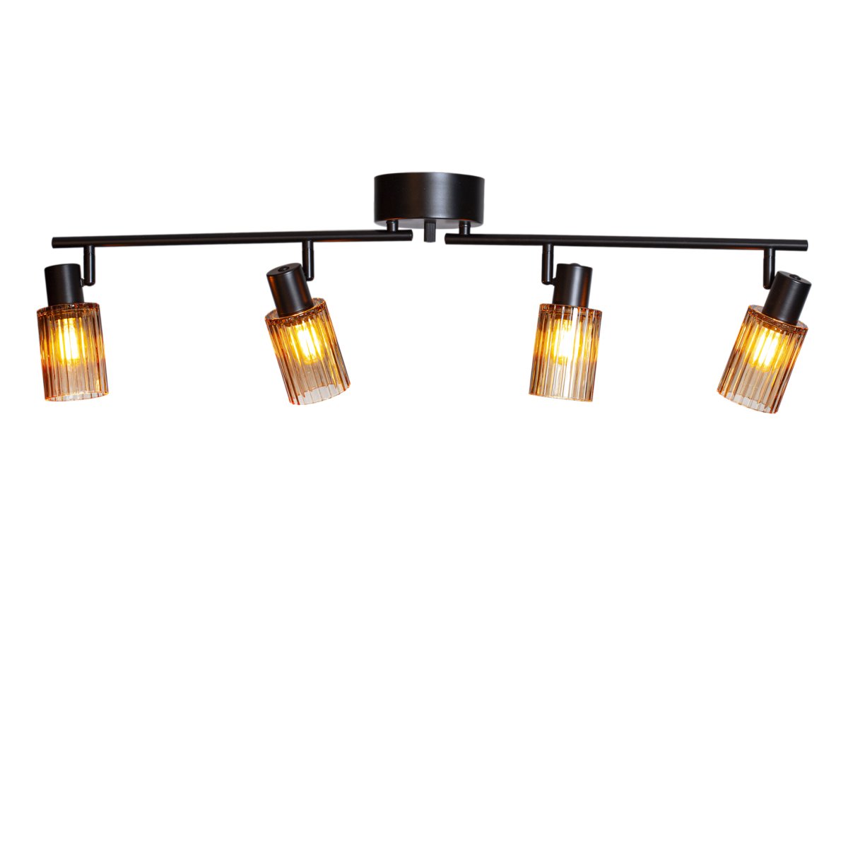 Kiera 4 Negro/ámbar foco de techo De Cottex - Las pantallas de cristal tintado crean una luz decorativa y ambiental, mientras que la textura estriada genera un hermoso juego de luces.