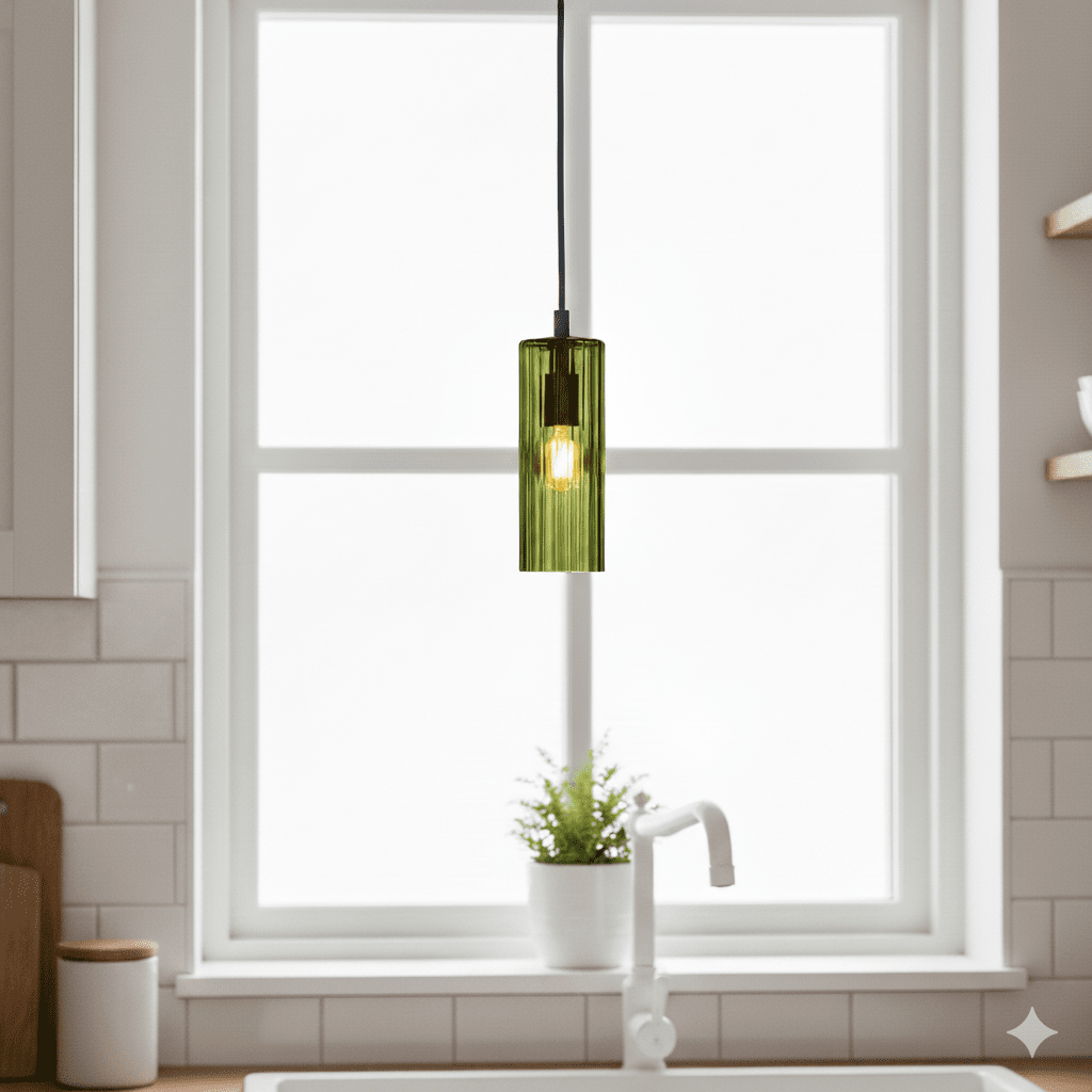 Kiera Ø7 Verde lámpara de ventana De Cottex - Kiera es una elegante l&aacute;mpara de ventana de vidrio acanalado verde que proporciona una luz agradable y acogedora.