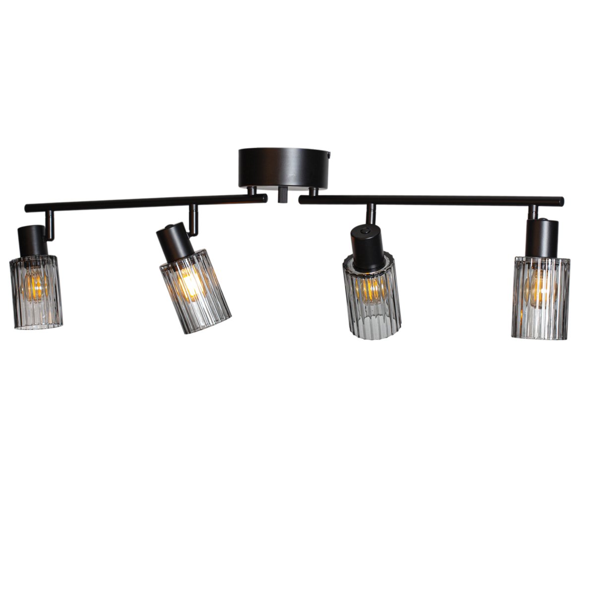 Imagen ampliada de Kiera 4 Negro/Ahumado foco de techo De Cottex - Las pantallas de cristal tintado crean una luz decorativa y ambiental, mientras que la textura estriada genera un hermoso juego de luces.
