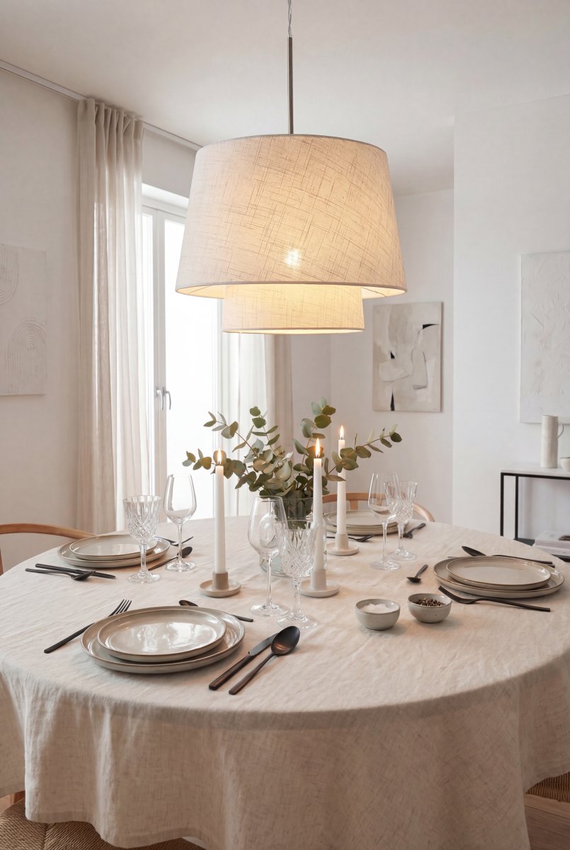 Doble Ø48 Beige Lámpas de techo De Aneta Lighting - La tela de color claro le confiere a la l&aacute;mpara un ambiente c&aacute;lido y acogedor, mientras que su forma sencilla permite que se integre a la perfecci&oacute;n en diversos estilos de decoraci&oacute;n.