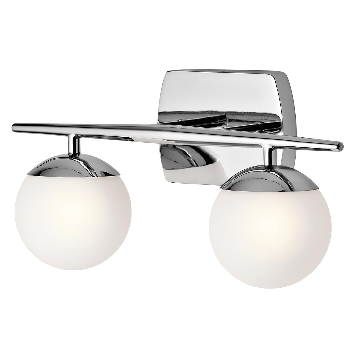 Jasper 42cm Cromo pulido lámpara de baño De Elstead Lighting - La l&aacute;mpara de pared Jasper encarna el modernismo de la d&eacute;cada de 1950 con su elegante tallo c&oacute;nico y globos de &oacute;palo que descansan sobre detalles de cromo pulido.