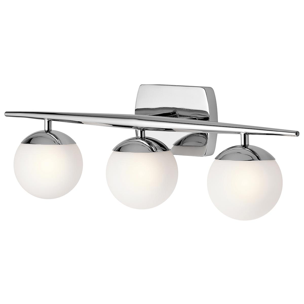 Jasper 62cm Cromo pulido lámpara de baño De Elstead Lighting - La l&aacute;mpara de pared Jasper encarna el modernismo de la d&eacute;cada de 1950 con su elegante tallo c&oacute;nico y globos de &oacute;palo que descansan sobre detalles de cromo pulido.