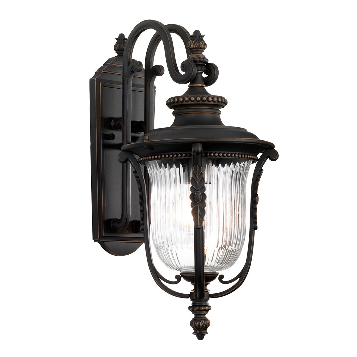 Luverne Bronce lámpara de exterior De Elstead Lighting - El vidrio transparente y acanalado emite una luz agradable y hace que la lámpara sea práctica y decorativa.